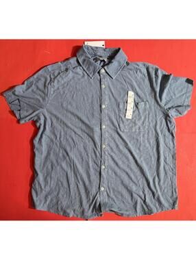 Goodfellow Short Sleeve Button Down Cotton Slub Shirt Blue Mens XL NEW NWT